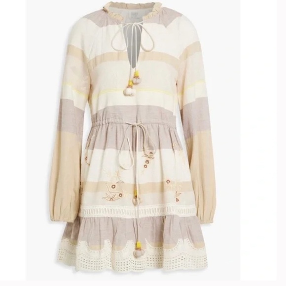 Hemant & Nandita Women's Mana Dress Embroidered Striped Boho Chic  NWT - Picture 2 of 4